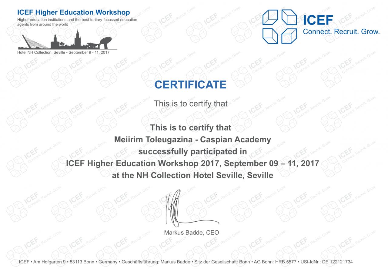 Сертификат ICEF 2017 Севилья