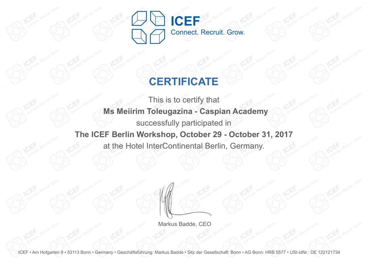 Сертификат ICEF 2017 Берлин